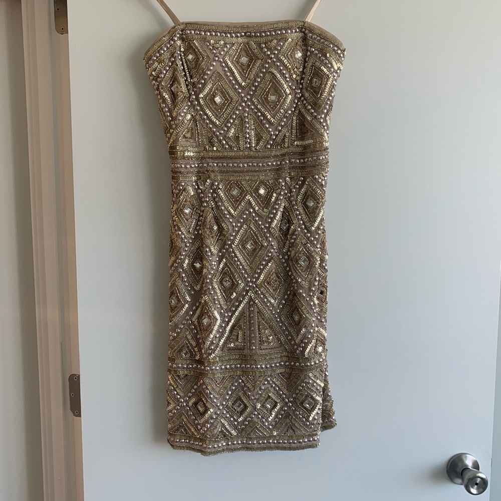 Adrianna pappell gold dress